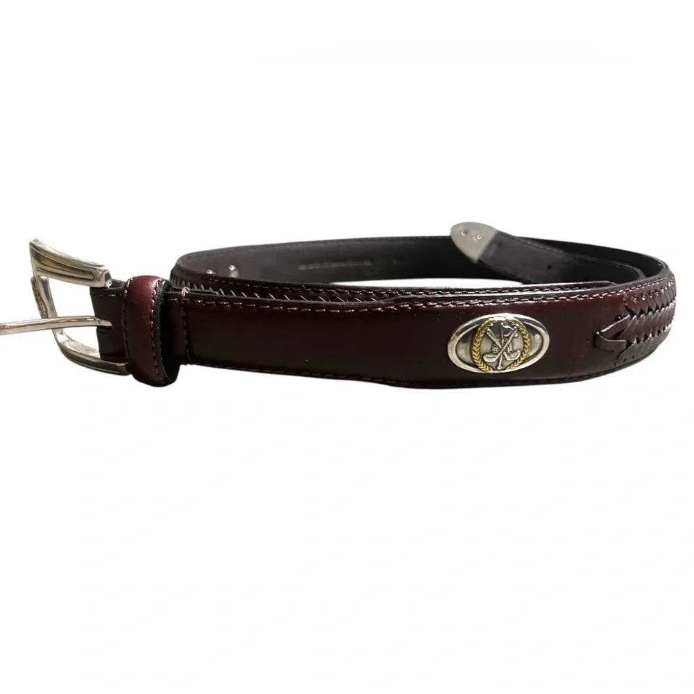 Onyx Brighton Brown Leather Golf Concho Belt Braided Silver And Gold Size 36